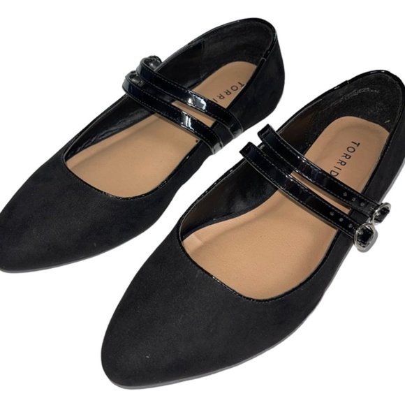 Torrid Women’s size 8.5 WW Double Strap Mary Jane Flat Faux Suede Black - Picture 9 of 9